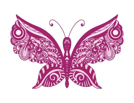 Decorative element in the form of a butterfly in the style of a zentangle style Stock Illustration