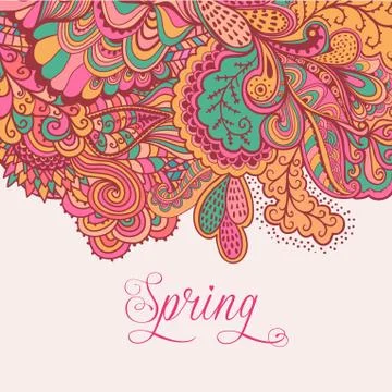 Decorative element, lace border. "spring" lettering. template wave design. ve Stock Illustration
