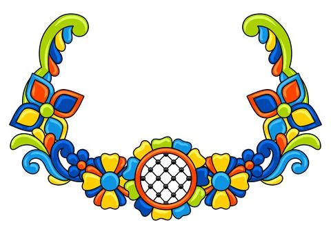 Decorative element with mexican talavera pattern. Decoration with ornamental Stock Illustration
