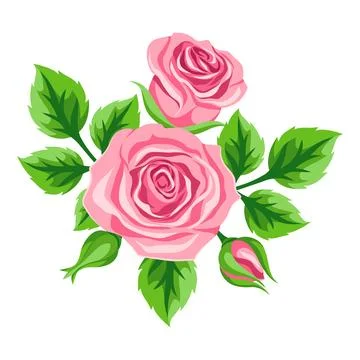 Decorative element with roses. Beautiful realistic flowers, buds and leaves. イラスト素材