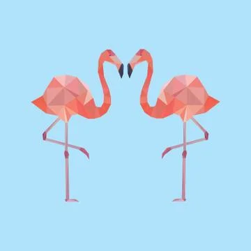 Decorative element with two polygonal flamingo. Stock Illustration