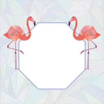 Decorative element with two polygonal flamingo. Stock Illustration