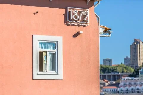 Decorative element view on side facade of a residential building on Porto Stock Photos