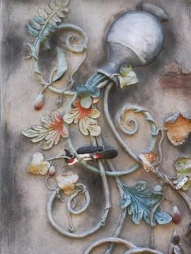 Decorative element on the wall of an old house in Thailand Foto stock