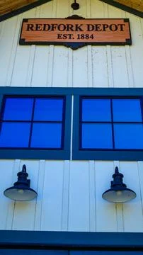 Decorative elements and exterior architectural details of the Red Fork Depo.. Fotos de archivo
