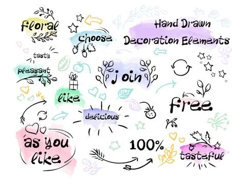 Decorative elements are drawn by hand with brush strokes watercolor and inscr Illustrazione stock