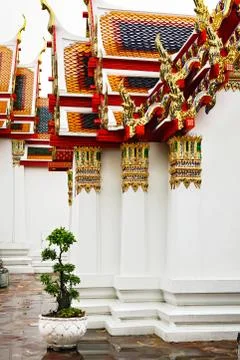 Decorative elements of a Buddhist temple Stock Photos