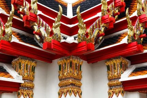 Decorative elements of a Buddhist temple Stock Photos