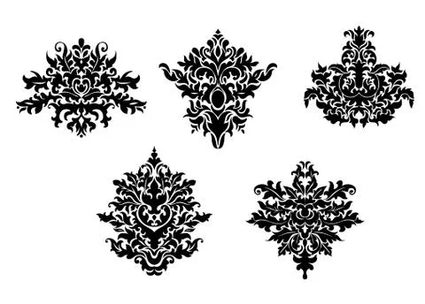 Decorative elements of damask pattern Stock Illustration