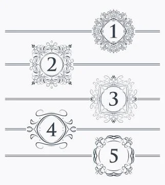 Decorative elements for design footer with the decor for the page number 库存插图
