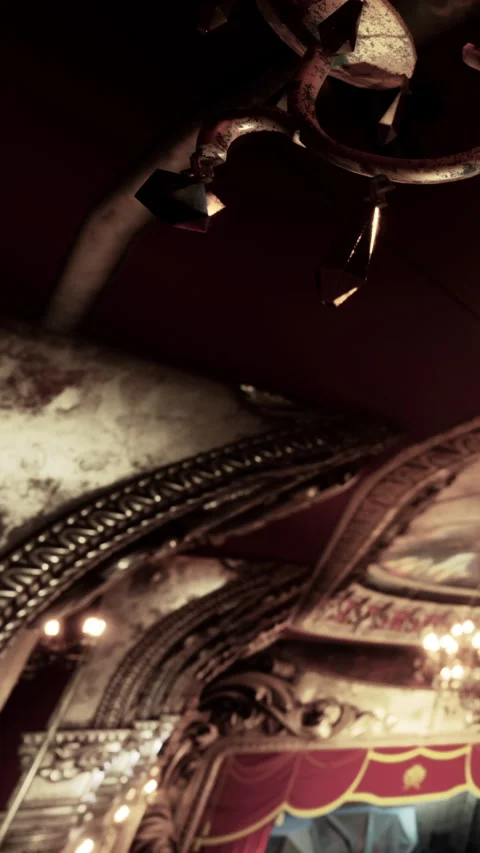 Decorative elements hang from ceiling in old building during evening time Stock Footage 337941338