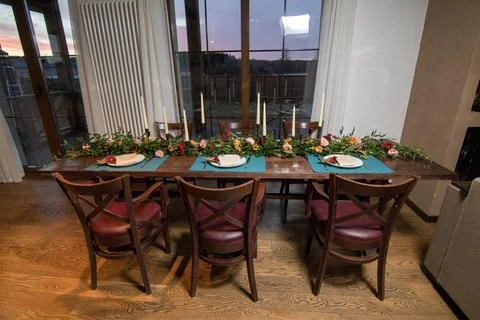 Decorative elements, home decorations. Festive table decorations, flowers Stock Photos