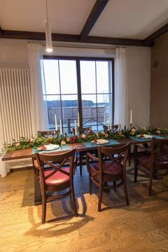 Decorative elements, home decorations. Festive table decorations, flowers Stock Photos