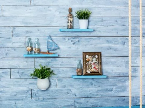 Decorative elements of the interior in maritime style Stock Photos