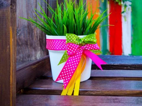 Decorative elements made of artificial materials and special plants Stock Photos