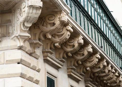 Decorative Elements On Maltese Baroque Style Building Stock Photos