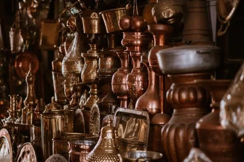 Decorative elements on the souk (market) in the old town, Medina in Morocco.  Stock Photos