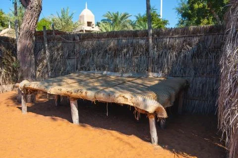 Decorative elements of urban improvement in the resort town - bed made of nat 스톡 사진