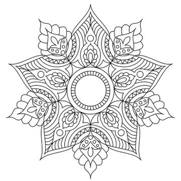 Decorative ethnic mandala pattern. Anti-stress coloring book page for adults Stock Illustration