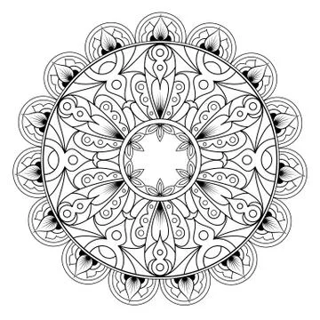 Decorative ethnic mandala pattern. Anti-stress coloring book page for adults Stock Illustration