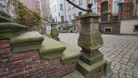 Decorative External Staircase Perron to Old Town Houses in Gdansk, Poland Stock Footage 119596107