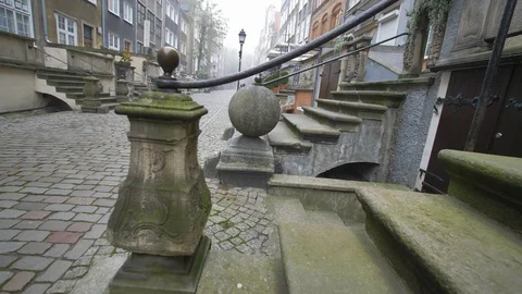 Decorative External Staircase Perron to Old Town Houses in Gdansk, Poland Stock Footage 119596174