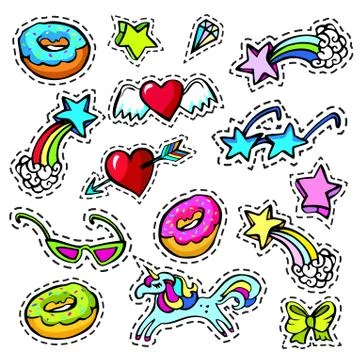 Decorative fashion patch badges 스톡 일러스트