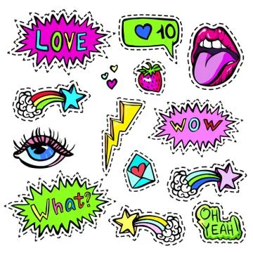 Decorative fashion patch badges Stock Illustration