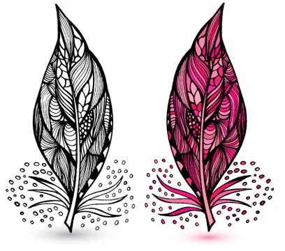Decorative feathers. Hand drawn vector illustration Stock Illustration