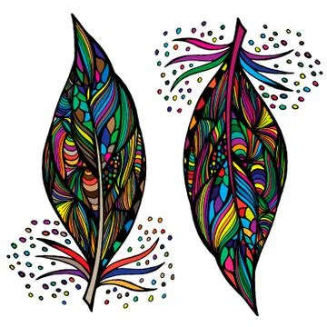Decorative feathers. Hand drawn vector illustration Stock Illustration