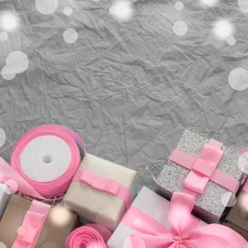 Decorative festive background with gift boxes. Stock Photos