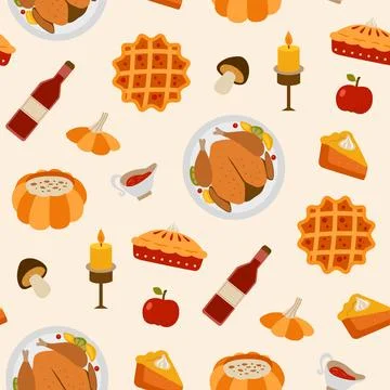 Decorative festive seamless pattern with traditional food Stock Illustration