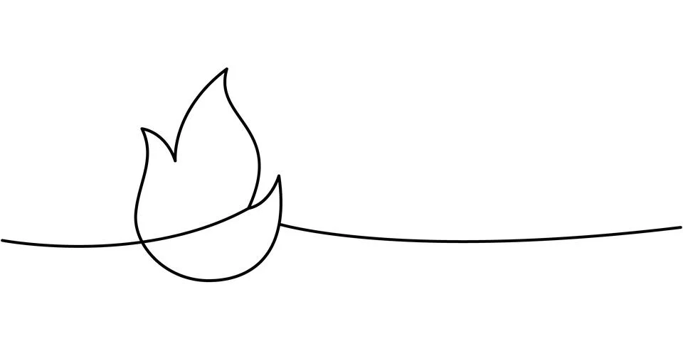 Decorative fire flame outline. Vector minimal line art border design with Stock Illustration