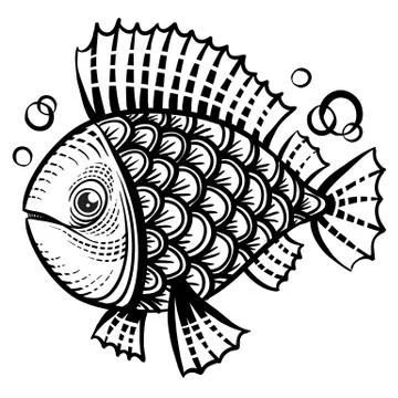Decorative fish painted with patterns for logo, label, packaging, tattoo Stock Illustration
