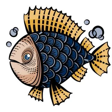 Decorative fish painted with patterns for logo, label, packaging, tattoo Stock Illustration