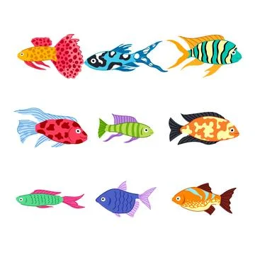 Decorative fish set cartoon vector illustration Stock Illustration