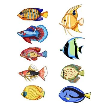 Decorative fish set cartoon vector illustration Stock Illustration