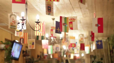 Decorative Flags In The Room Stock Footage 39383807