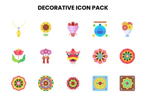 Decorative Flat Design Icons Pack Stock Illustration