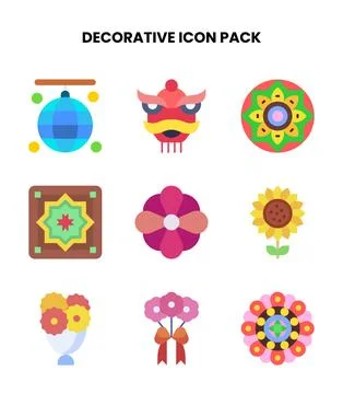 Decorative Flat Graphics Icons Pack Illustrazione stock