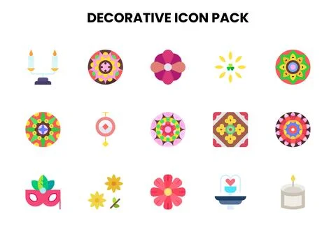 Decorative Flat Scalable Icons Pack 库存插图