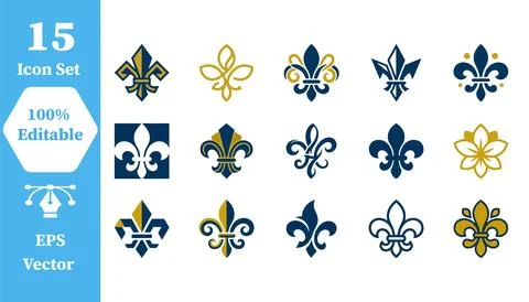Decorative fleur de lis heraldic icon set for creative projects with heraldic Stock Illustration