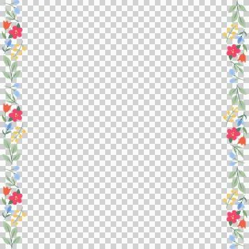 Decorative floral border in flat design featuring plant motifs, transparent Stock Illustration