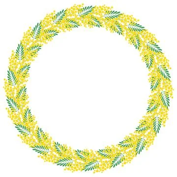 Decorative floral circular frame. Frame made of branches of a blooming mimo.. Stock Illustration