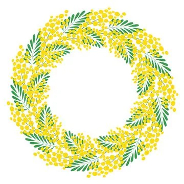 Decorative floral circular frame. Frame made of branches of a blooming mimo.. Stock Illustration