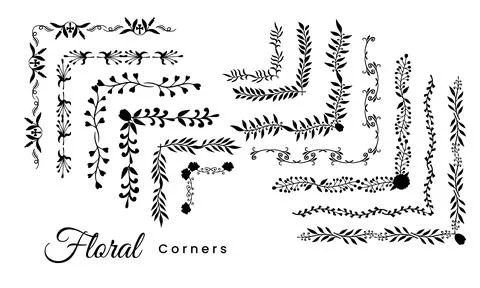 Decorative floral corner design elements hand drawn vector Stock Illustration