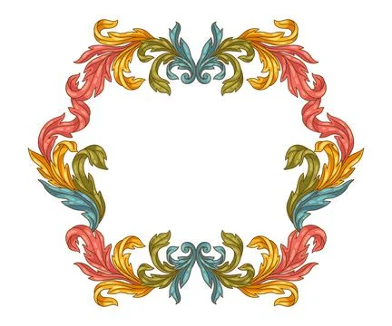 Decorative floral frame in baroque style. Colorful curling plant. Stockillustratie