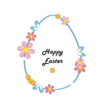 Decorative floral frame. Spring time, Easter concept. White background. Editable Stock Illustration