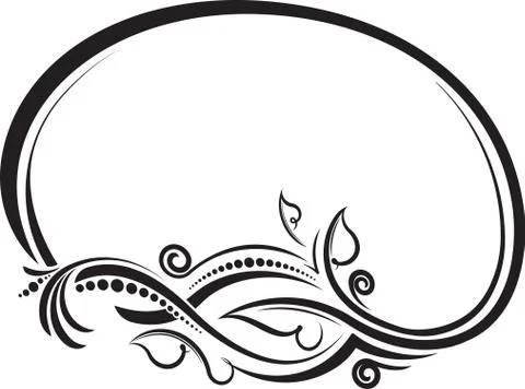Decorative floral oval black vector frame. Vector illustration. Stock Illustration