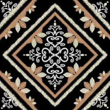 Decorative floral pattern with black, white, and brown colors Stock Illustration